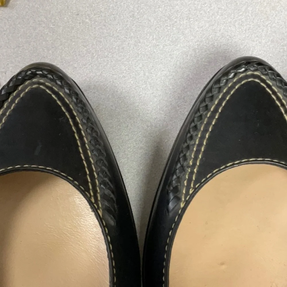 Cole Haan Black Leather Platform Mary Jane Wedge Slingbacks